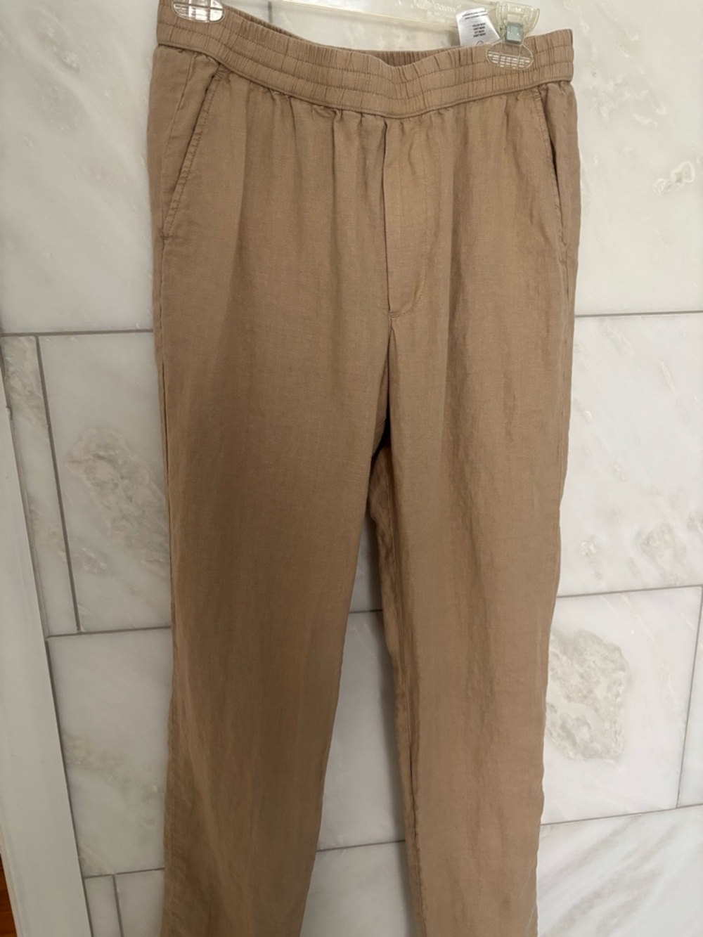 Men's Elastic Waist Linen-Blend Chinos in Tan
